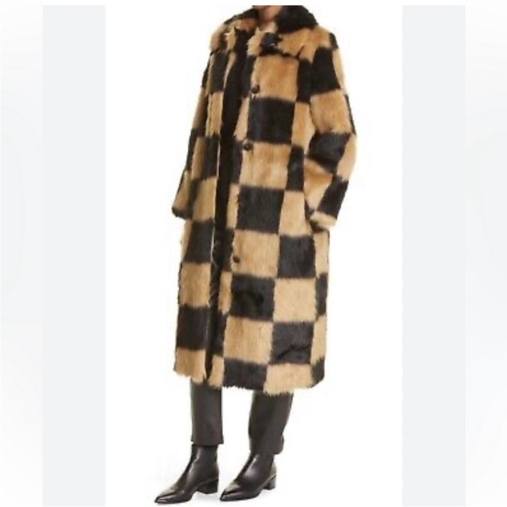 STAND STUDIO Nino checkered faux fur coat